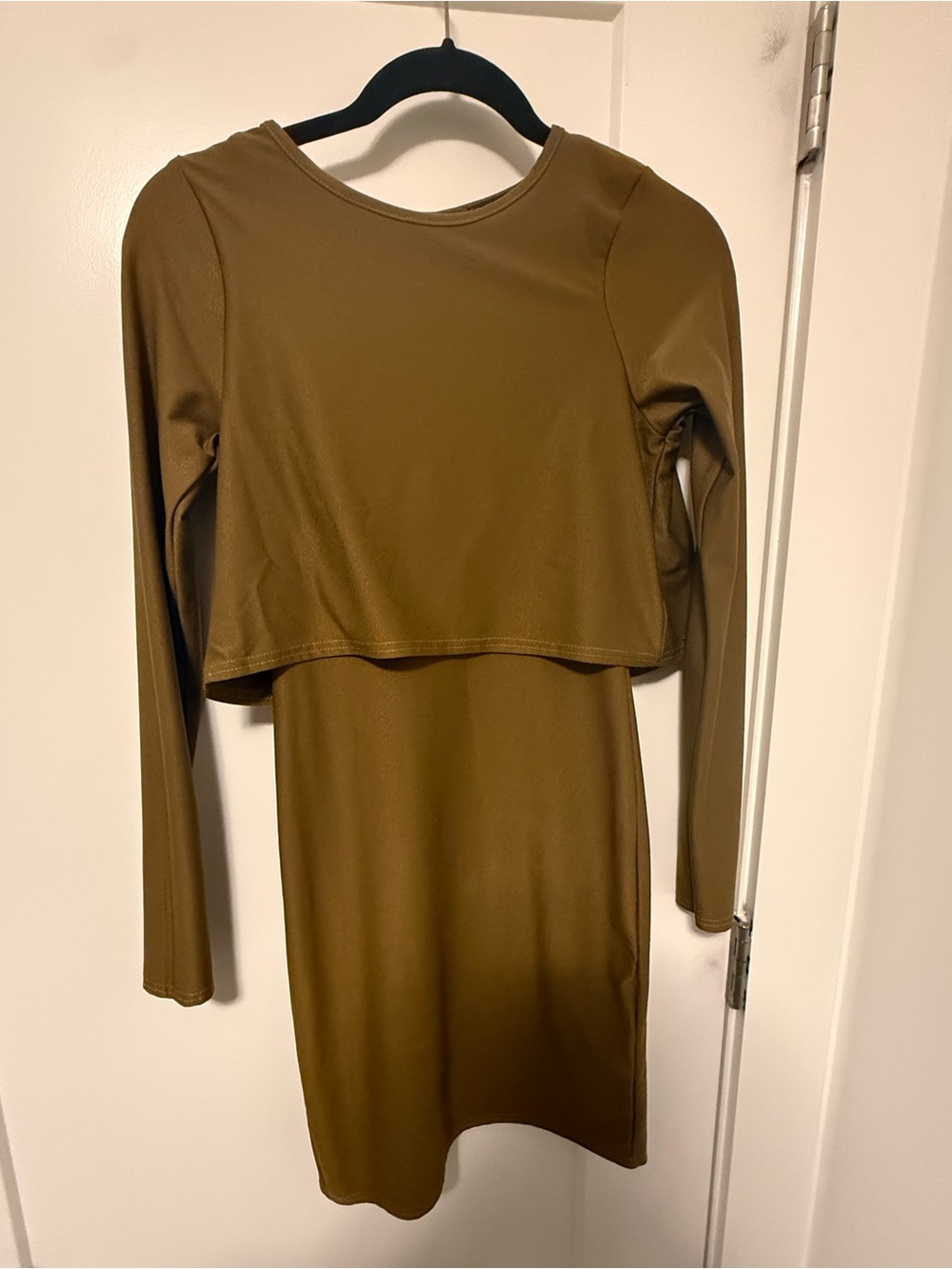 PrettyLittleThing Olive Long Sleeve Crop Overlay Bodycon Dress